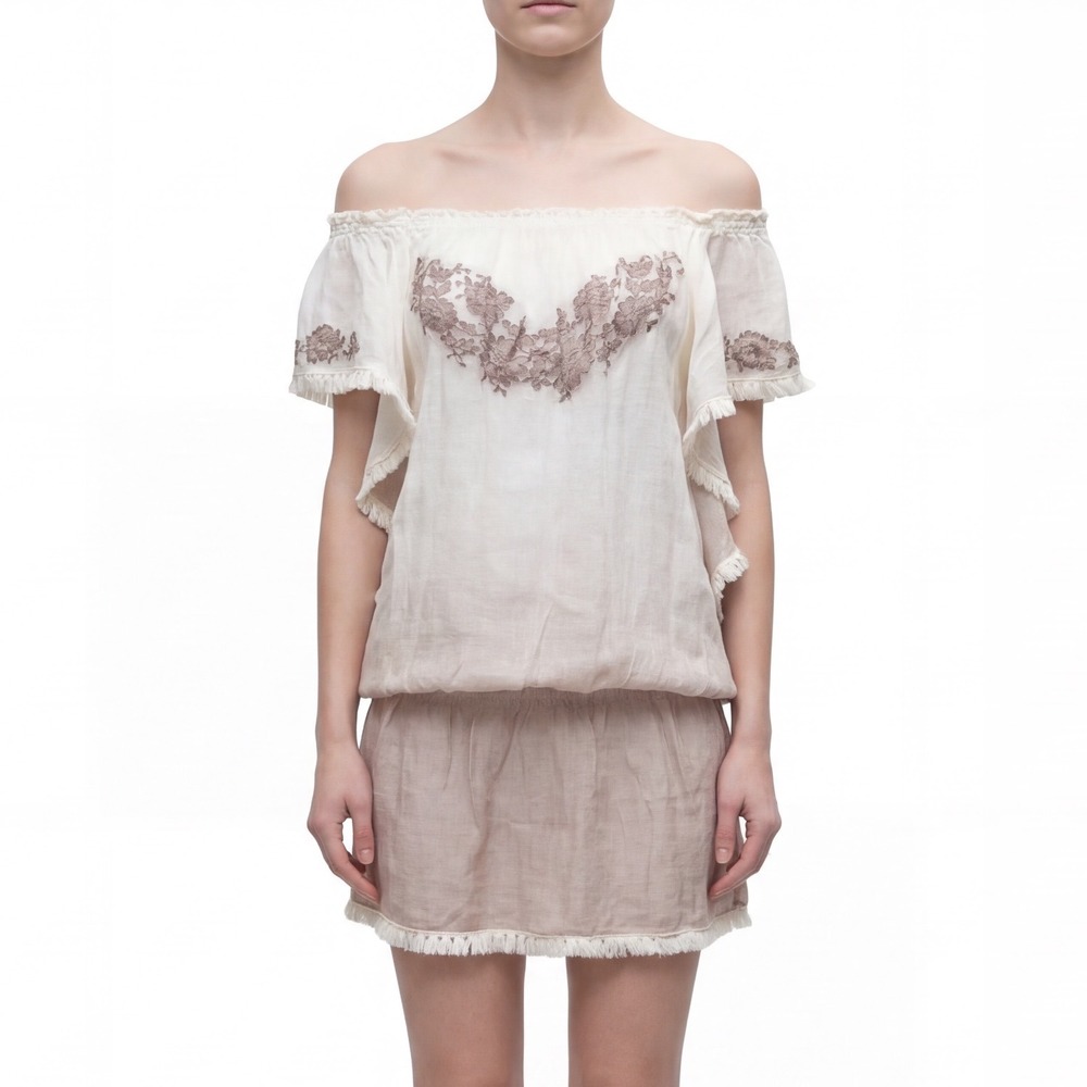 Vanita Rosa Paris St Barth‎ Linen Tunic Dress Top – Boho Embroidered Size S-M